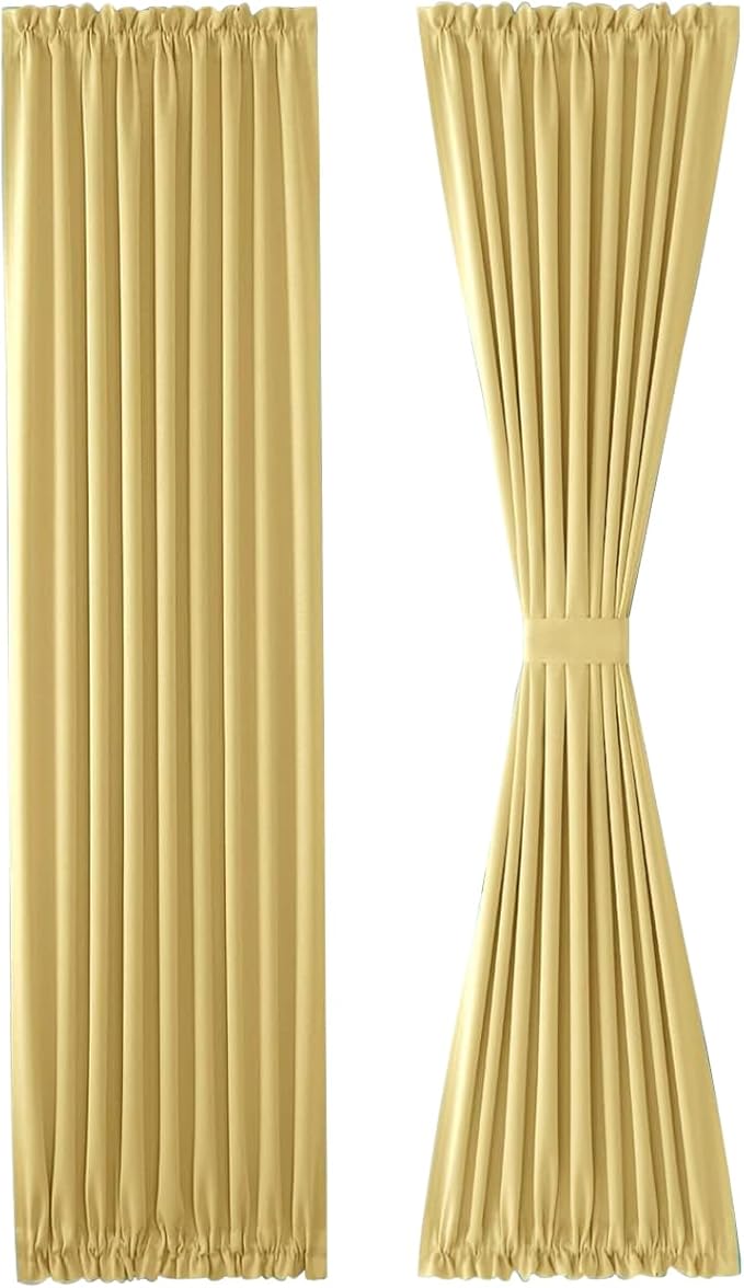 DWCN French Door Curtains – Rod Pocket Thermal Blackout Curtain for Doors with Glass Window, Kitchen and Patio Doors for Privacy, 25 X 72 Inches Long, 1 Curtain Panel with Tieback, Light Yellow