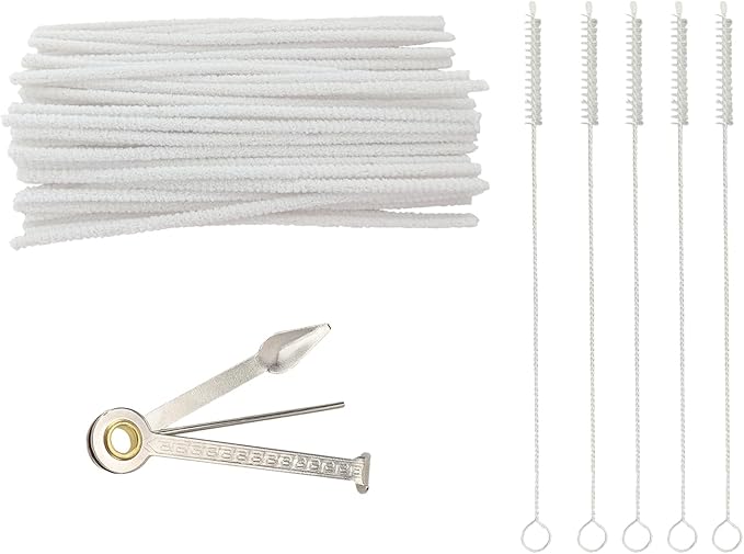 WAFJAMF Multifunctional Pipe Cleaning Kit,50 Pieces of Cleaning Strip 1 Pcs 3-in-1 Pipe Tamper Reamer and 5 Pcs Straw Brush