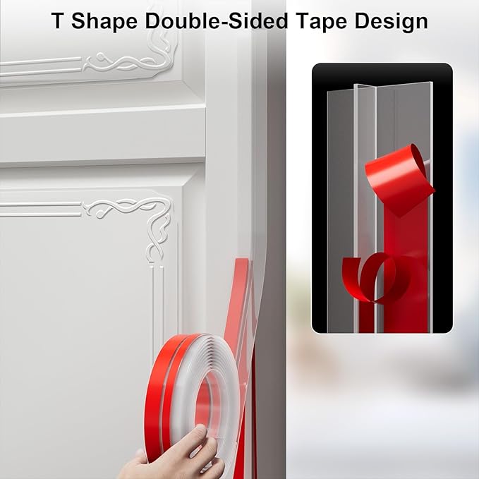 T-Shaped Door Draft Stopper, 1.37 in x 10 Ft Silicone Seal Strip for Windows Gaps, Weather Stripping Seal Strip Shower Sweep, Clear