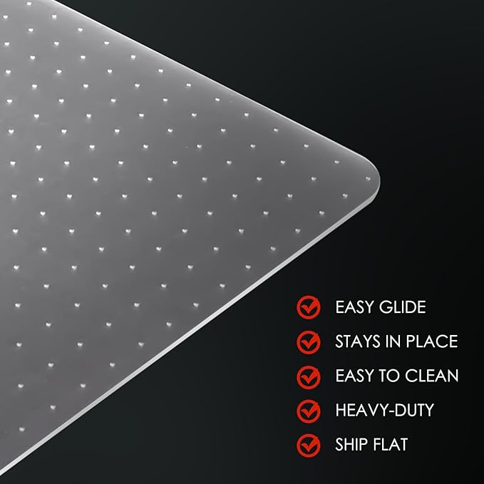 Kuyal Office Chair Mat for Carpet, 46x60 Clear Heavy Duty Computer Chair Mat, Under Desk Protector Carpeted Floors Mat, Easy Chair Movement,Ship Flat