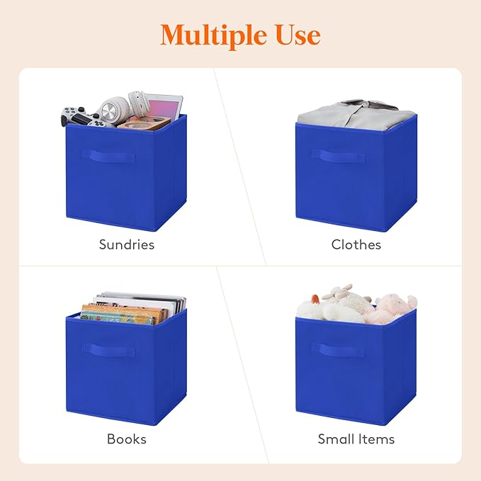 Lifewit Collapsible Fabric Storage Cubes Bins Set 11 Inch, Foldable Cubby Organizers Boxes, 6 Pack Organizing Baskets for Shelf, Closet, Utility Room, Storage Room Blue