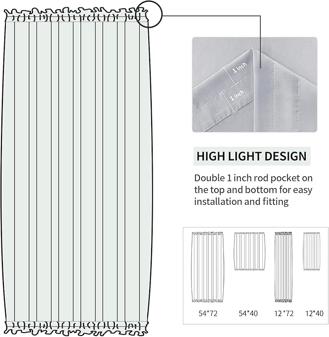 DWCN French Door Curtains – Rod Pocket Thermal Blackout Curtain for Doors with Glass Window, Kitchen and Patio Doors for Privacy, 12 X 72 Inches Long, 1 Curtain Panel with Tieback, Silver Grey