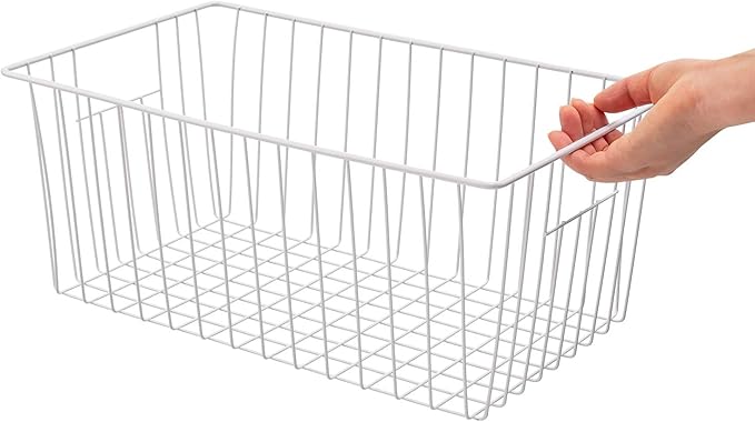 Wire Storage Baskets, Upright Freezer Organizer Bins - 3 Pack Freezer Baskets, Pantry Baskets For Kitchen Cabinets, Pantry, Closets, Bathroom, Office, White