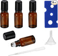 5ML Roller Bottles for Essential Oil, 4 Pack Empty Amber Glass Roller Bottle for Perfume Oil, Roll on Bottles with Stainless Steel Roller Balls, Opener, Funnel and Dropper