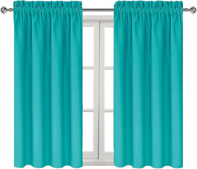 DWCN Blackout Curtains for Living Room Thermal Insulated, Energy Saving & Noise Reducing Bedroom Curtains, Peacock Blue, W 42x L 54 Inch, Set of 2 Rod Pocket Curtain Panels