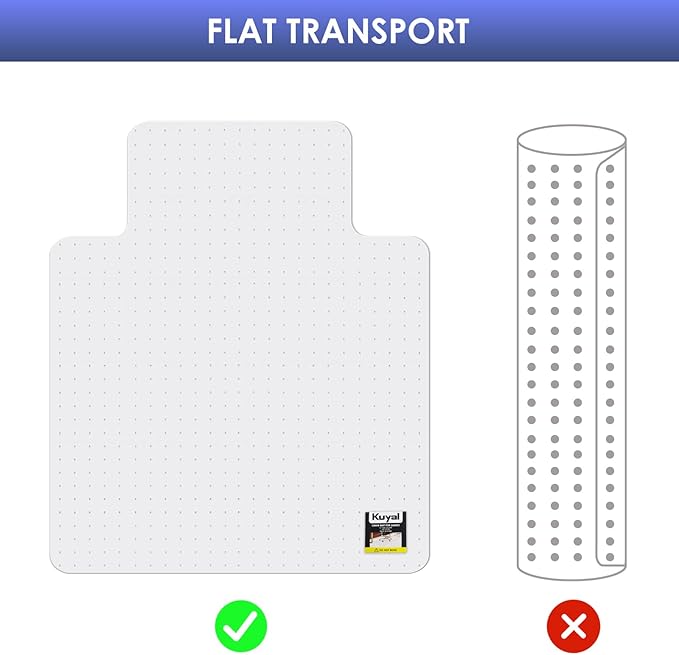 Kuyal Office Chair Mat for Carpet, 45x53 Clear Heavy Duty Computer Chair Mat with Lip, Under Desk Protector Carpeted Floors Mat, Easy Chair Movement,Ship Flat