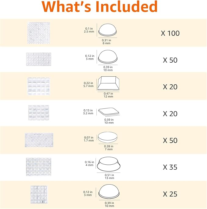 Amazon Basics Cabinet Door Bumper, Clear Self Adhesive Bumpers Pads for Surface Protection and Noise Reduction, 300-Piece, 6.9 x 4.5 x 0.6 inch