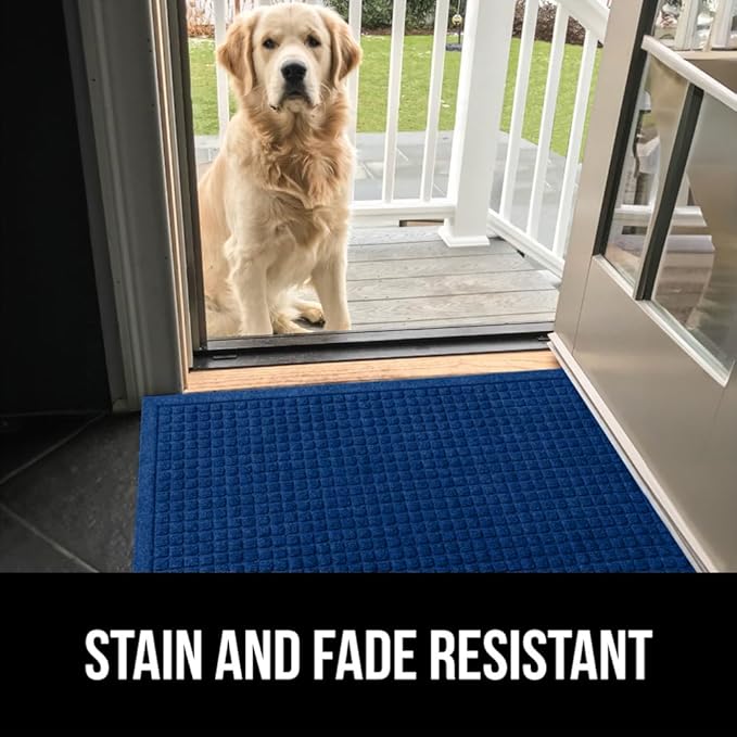 GORILLA GRIP Front Door Mat, 35x23, Indoor Outdoor Ultra Absorbent HydroAbsorb Doormat, Absorbs Up to 5.7 Cups of Water, Stain and Fade Resistant, Rubber Backing Doormats, Captures Dirt, Blue