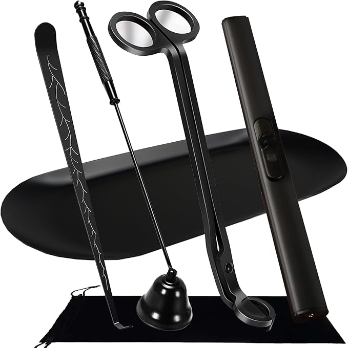5 IN 1 Candle Wick Trimmer, Electric Candle Lighter Rechargeable, Candle Snuffer, Candle Wick Cutter, Candle Wick Dipper Accessory Candle Making Kit,with Storage Tray Plate for Gifts Candle Lovers