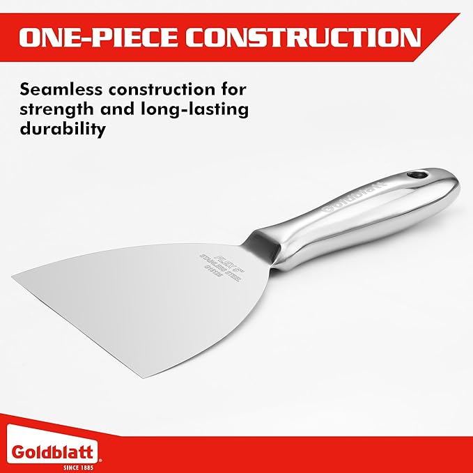 Goldblatt 5" Putty Knife, One-Piece Paint Scraper Tool, All Stainless Steel Joint Knife with Flexible Blade, Seamless Design, Metal Ergonomic Handle - for Drywall Repairing, Finishing and Scraping