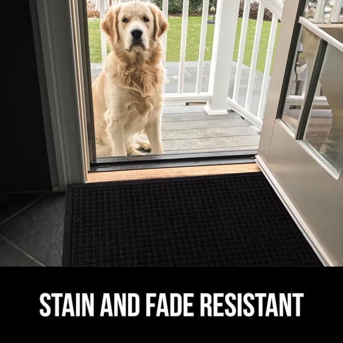 GORILLA GRIP Front Door Mat, Indoor Outdoor Ultra Absorbent HydroAbsorb Doormat, Absorbs Up to 1.7 Cups of Water, Stain and Fade Resistant, Rubber Backing Doormats, Captures Dirt, 29x17 Black