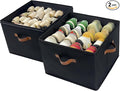 Shoe Organizer Box 2 Pack, Shoe Storage Organizer with Clear Cover, Adjustable Dividers Fits 16-32 Pairs, Fabric Shoe Organizer for Closet, Black