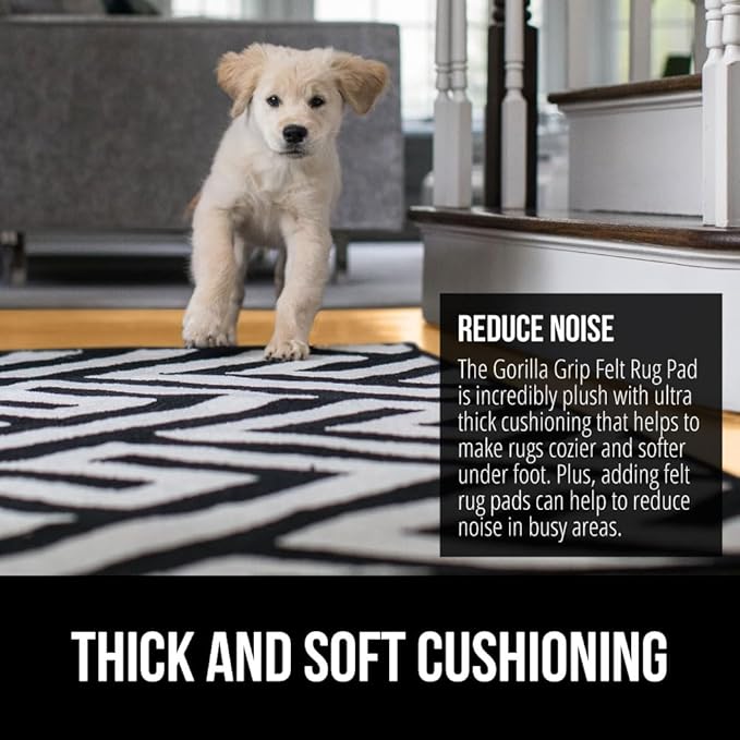 GORILLA GRIP Felt and Natural Rubber Stay in Place Slip Resistant Rug Pad, 1/8in Thick, 6x9 FT Protective Padding Under Area Rugs, Cushioned Gripper Pads, Carpet Runners, Hardwood Floors Protection