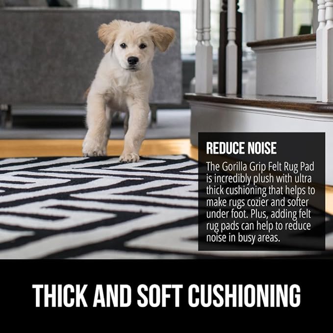GORILLA GRIP Felt and Natural Rubber Stay in Place Slip Resistant Rug Pad, 1/8in Thick, 2x4 FT Protective Padding Under Area Rugs, Cushioned Gripper Pads, Carpet Runners, Hardwood Floors Protection