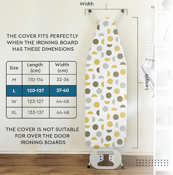 Encasa XO Ironing Board Cover and Pad 54"x15" - Thick 3mm Felt Padding, Drawstring Tightening & Lock, Easy Fit, Scorch & Stain Resistant, Fits Standard Large Ironing Board - Big Leaves Blue