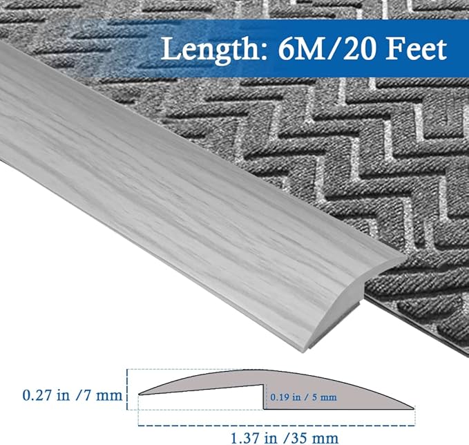 Floor Transition Strip Self Adhesive Carpet & Flooring Transitions Edging Trim Strip PVC Threshold Transitions Suitable for Threshold Height Less Than 5mm (20Ft, Wood Grain Gray-New)