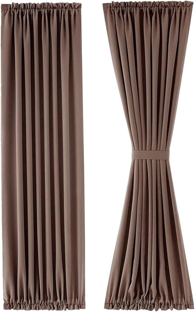 DWCN French Door Curtains – Rod Pocket Thermal Blackout Curtain for Doors with Glass Window, Kitchen and Patio Doors for Privacy, 25 X 72 Inches Long, 1 Curtain Panel with Tieback，Khaki