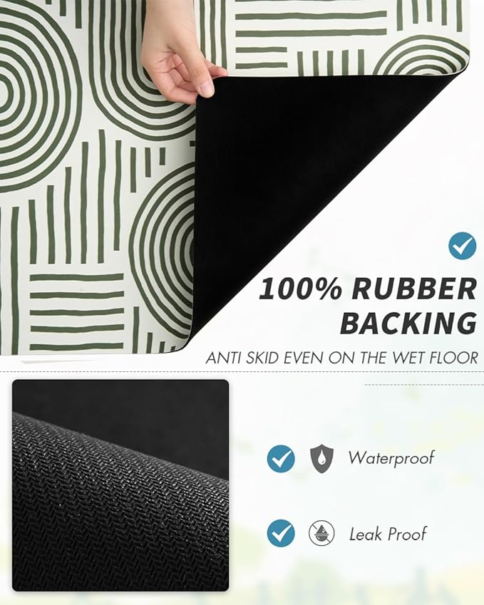 AMOAMI Coffee Mat Hide Stain Rubber Backed Absorbent Dish Drying Mat for Kitchen Counter - Fits Under Coffee Maker & Dish Rack - Green Line 12x19
