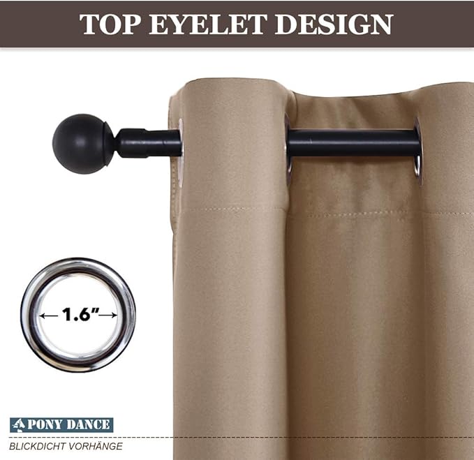 PONY DANCE Blackout Curtains Mocha - Thermal Insulated All Seasons Grommet Top Curtain Drapes Heavy-Duty Window Draperies Light Blocking Noise Reducing for Bedroom, 42 by 54 inches, Mocha, 2 PCs