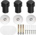 PATIKIL 3Set Round Door Stoppers, 60mm Stainless Steel Door Stop Doorstop Wedge Metal Cylinder Self Adhesive with Screw for Bottom of Door Floor Inside, Black