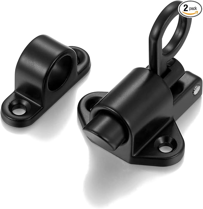 2 Packs Self-Closing Latches，Black Spring Door Lock，Resilient Bolt Latch Aluminum Alloy Safety Automatic Spring Barrel Door Lock with Screws,Used for Wooden Door,Wooden Window and Cabinet etc
