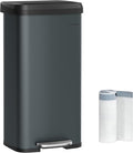 SONGMICS Kitchen Trash Can, 18-Gallon Stainless Steel Garbage Can, with Stay-Open Lid and Step-on Pedal, Soft Closure, Tall, Large and Space-Saving, Charcoal Gray and Black ULTB520G01