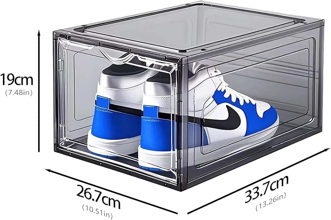 8 Pack Shoes Box Display Case Thicken Shoe Organizer Stackable Boxes for Closet Space-Saving Shoe Rack, Size 13, Black