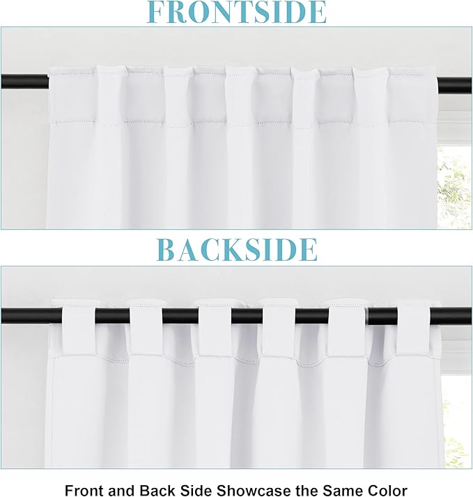 RYB HOME White Curtains Drapes - Room Darkening Window Curtains Thermal Insulated Bedroom Half Blackout Drapes for Living Room Kids Nursery, 42 x 45 inches Long, Pure White, 1 Pair