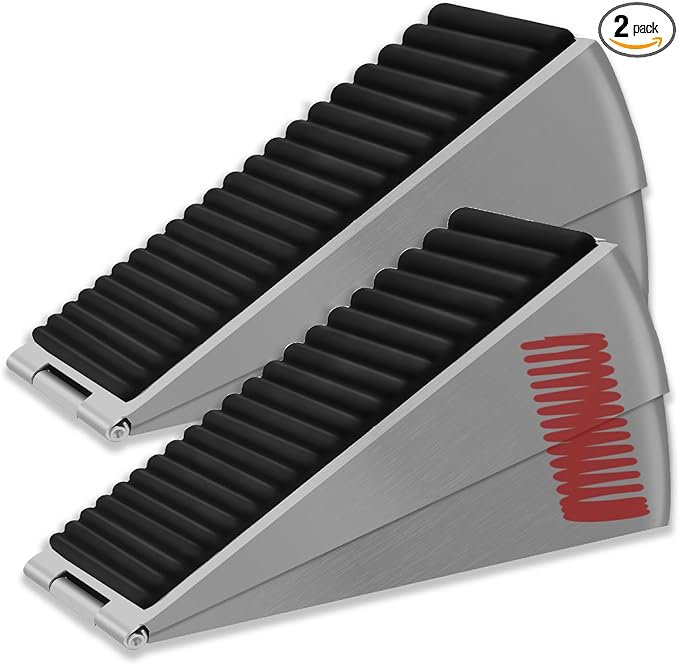 Heavy Duty Door Stopper Adjustable Spring Large Stoppers Wedge, Tall up to 3 Inches Doorstop Stainless steels Made Suits Any Heavy Doors (2 Pack Silver-Adjustable)