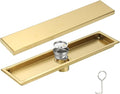 uxcell Rectangular Shower Drain, Brushed 304 Stainless Steel Odor-Proof Floor Drain Linear Shower Drain Hair Catcher for Bathroom Kitchen and Laundry Room(16 Inch, Gold)