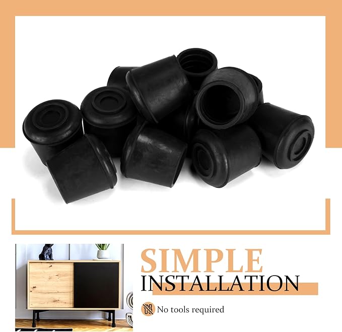 3/4" Round Rubber Chair Leg Tips Caps, Chair Leg Floor Protectors Furniture Legs Caps Non Slip Reduce Noise for Hardwood Floors (Black, 12 Pack)