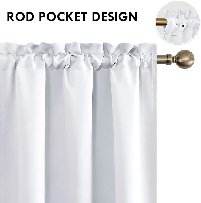 DWCN Blackout Curtains Room Darkening Thermal Insulated Bedroom Curtains Window Treatments, 42 x 45 inches Long, Set of 2 Greyish White Rod Pocket Drapes