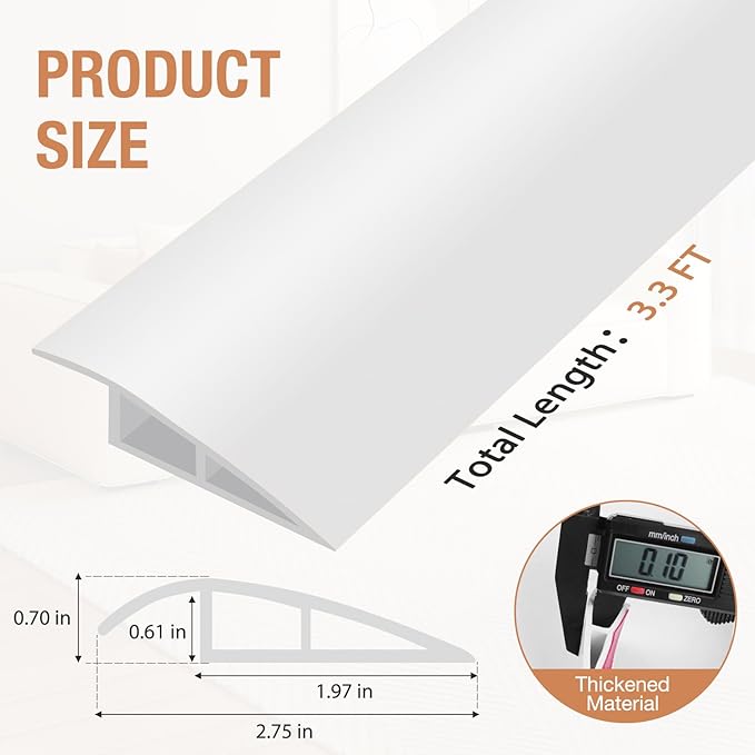 Floor Transition Strip Self Adhesive Vinyl Door Threshold for Doorways Carpet Edging Trim Overlap Edge Reducer for Laminate Floor, Carpet, Tile (White, 2/5" to 3/5", 3.3Ft)