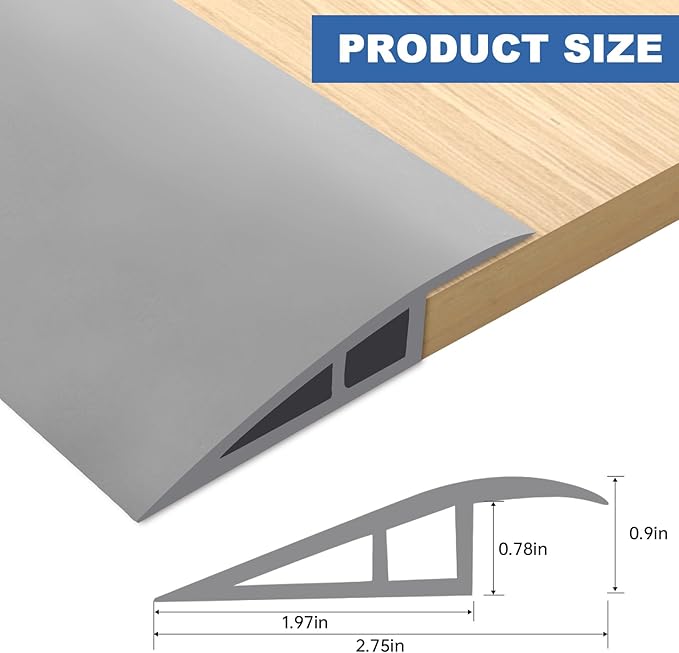 Vinyl Door Threshold Flooring Transition Strip Self Adhesive Carpet Edging Strip for Laminate Doorway Edge Threshold from 3/5" to 4/5" (Gray, 10 Ft)