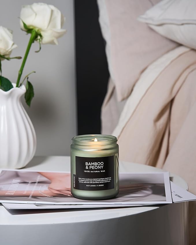 M&SENSE Bamboo Peony Spring Jar Candles for Home Scented Natural Organic Soy Candle Gifts for Women, 7.05oz 50 Hour Hours Burn Fresh Smelling Aromatherapy Gifts for Stress Relief