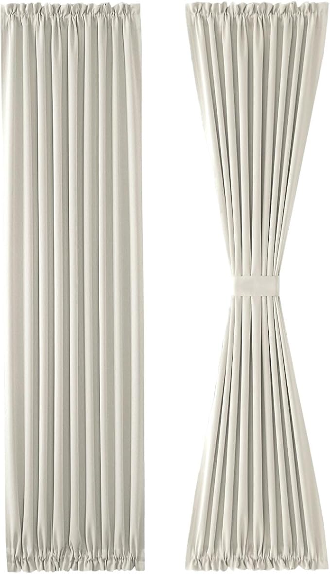 DWCN French Door Curtains – Rod Pocket Thermal Blackout Curtain for Doors with Glass Window, Kitchen and Patio Doors for Privacy, 25 X 80 Inches Long, 1 Curtain Panel with Tieback, Ivory