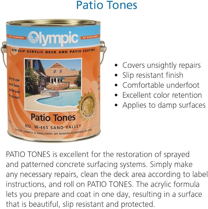 Olympic Patio Tones - Desert Sun - 1 Gallon - Non-slip acrylic deck and patio coating, concrete restorer.