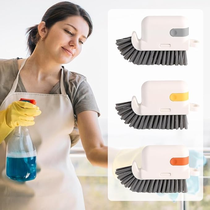 Window Cleaning Brush, 3-in-1 2025 New Magic Window Groove Cleaning Brush Set - Hand-Held Track Cleaner Tool for Sliding Doors, Window Sills, Tile Grout, Shutters, Deep Scrub Brush for Home (Yellow)