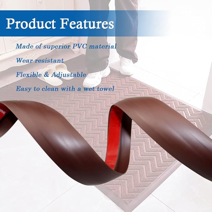 Floor Transition Strip Self Adhesive Carpet & Flooring Transitions Edging Trim Strip PVC Threshold Transitions Suitable for Threshold Height Less Than 3mm (10Ft, Brown)
