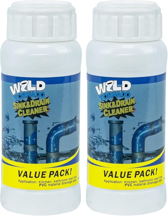 Wild Tornado Pipe Dredge,Powerful Sink Cleaner Powder Fast Foaming for Kitchen Toilet Pipeline Quick Cleaning Tool（2pcs）