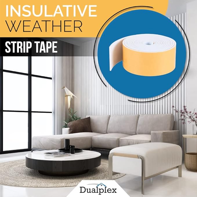 High Density Foam Weather Stripping Door Seal Strip Insulation Tape Roll for Insulating Door Frame, Window, Air Conditioner | Self Adhesive Sealing Weatherstrip (4 in x 1/8 in x 10 Ft, White)