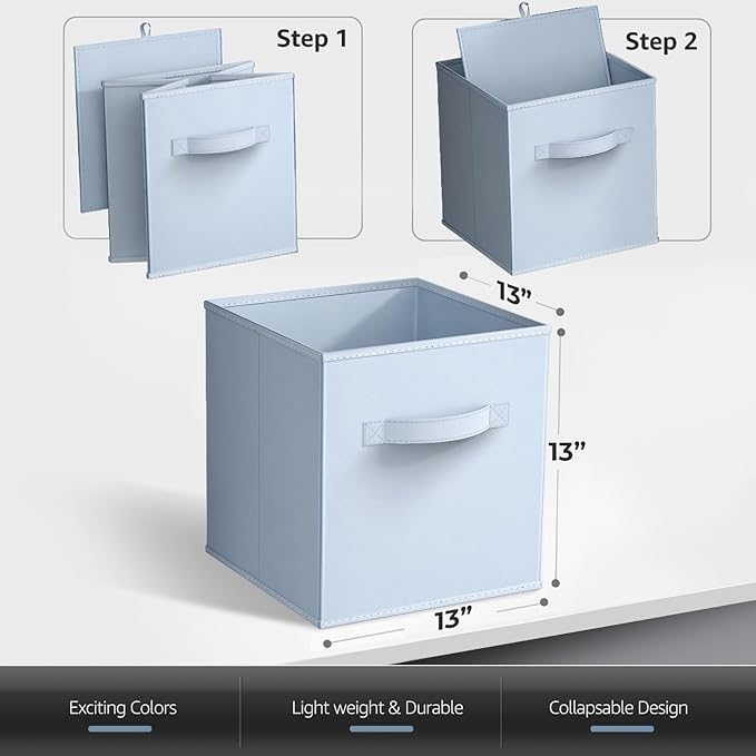 Sorbus 13 Inch Storage Bins - Sturdy Collapsible Fabric Storage Cubes with Handle - 8 Foldable Baskets for Organizing Clothes, Toys, Books - Storage Baskets for Shelves, Closets