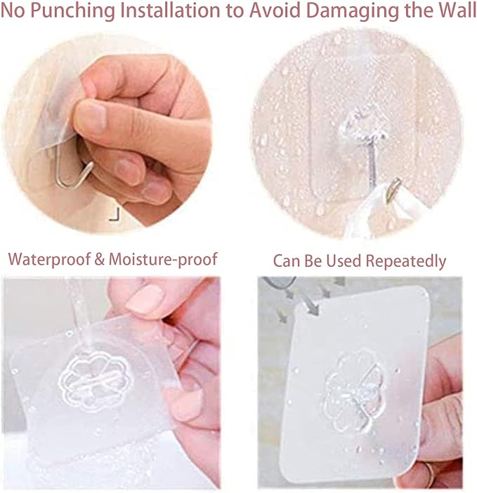 Adhesive Wall Hooks for Hanging Heavy Duty 50 lbs Large Hooks for Walls No Damage, Towel Sticky Clear Hook, Waterproof, Home, Bathroom, Kitchen, Office, and Outdoor 10 Pack