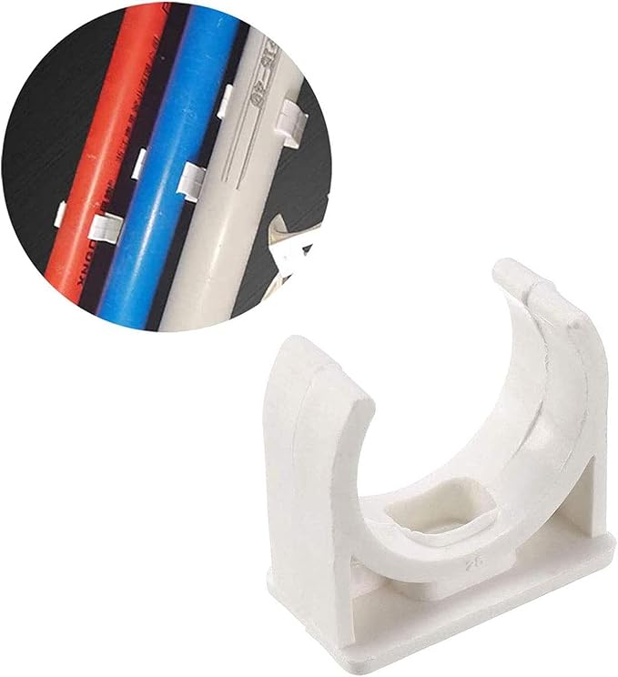 BVO 20 Pcs U-Shaped PVC Water 50mm Pipe Clamps, White, 2" (50mm) Pipes & TV Trays Tubing Hose Hanger Support Pex Tubing