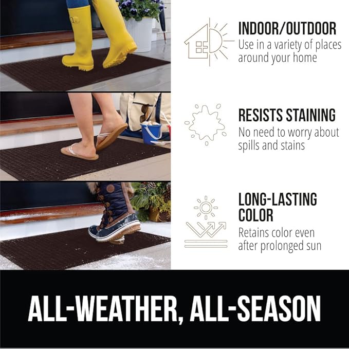 GORILLA GRIP Front Door Mat, Indoor Outdoor Ultra Absorbent HydroAbsorb Doormat, Absorbs Up to 1.7 Cups of Water, Stain and Fade Resistant, Rubber Backing Doormats, Captures Dirt, 29x17 Coffee