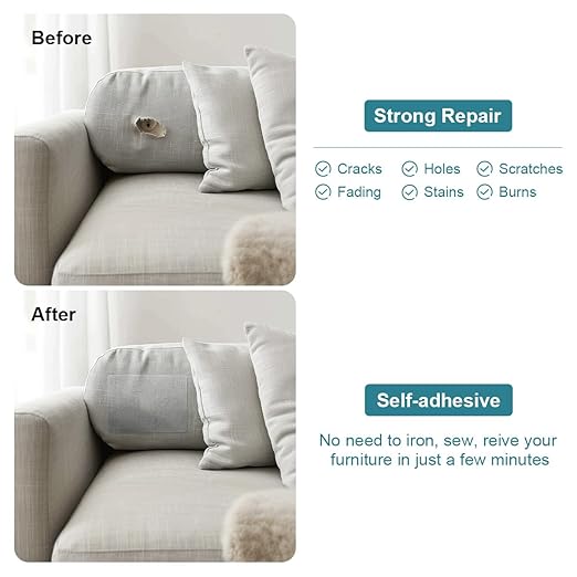 J.CARP 2Pcs Linen Repair Patches, Large Self-Adhesive Fabric Patch for Sofas, Couch, Furniture, Car Seats (8 * 11 inches-2PCS Floral Gray)