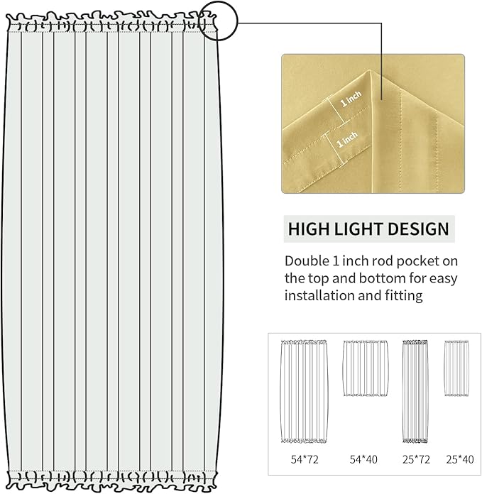 DWCN French Door Curtains – Rod Pocket Thermal Blackout Curtain for Doors with Glass Window, Kitchen and Patio Doors for Privacy, 25 X 72 Inches Long, 1 Curtain Panel with Tieback, Light Yellow