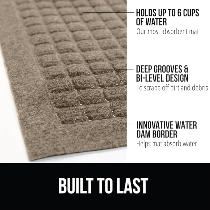 GORILLA GRIP Front Door Mat, 47x35, Indoor Outdoor Ultra Absorbent HydroAbsorb Doormat, Absorbs Up to 6 Cups of Water, Stain and Fade Resistant, Rubber Backing Doormats, Captures Dirt, Beige
