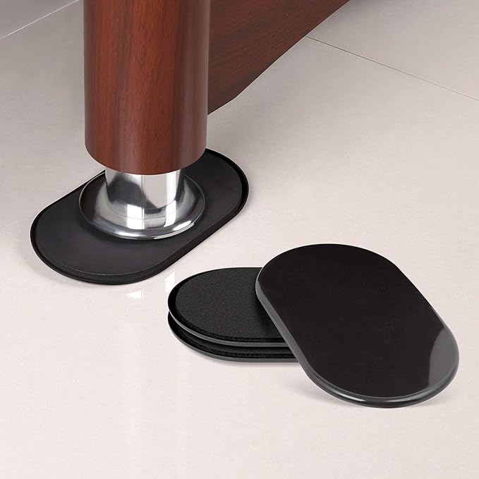Ezprotekt 8 Pack Large Furniture Movers Sliders for Carpet, 9 1/2" x 5 3/4" Reusable Oval Furniture Moving Pads for Heavy Bed Sofa Fridge Couch Cabinet, Move Items Quickly and Easily (Black)