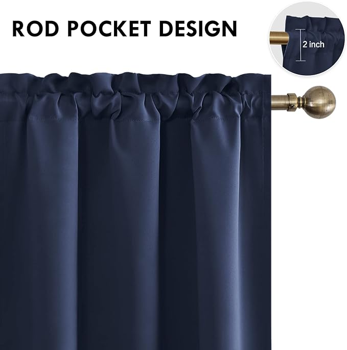 DWCN Navy Room Darkening Blackout Curtains - Thermal Insulated Privacy Energy Saving Window Curtain Drapes 38 x 63 inch Length, Set of 2 Bedroom Living Room Curtains